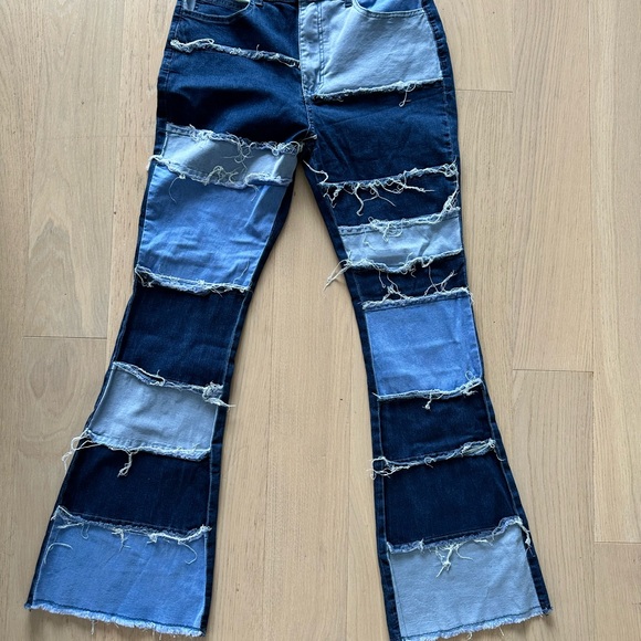 Patchwork High Waisted Denim Jeans - Picture 4 of 5